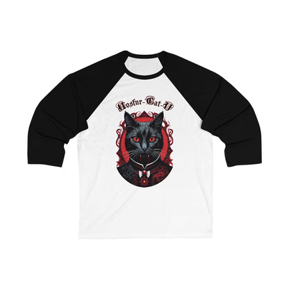 Nosfur-Cat-U, Gothic Cat Vampire Tee, Vintage Cat Lover Shirt, Unisex 3/4 Sleeve Tee, Ideal for Pet Lovers, Halloween Tee, Cat Mom Gift