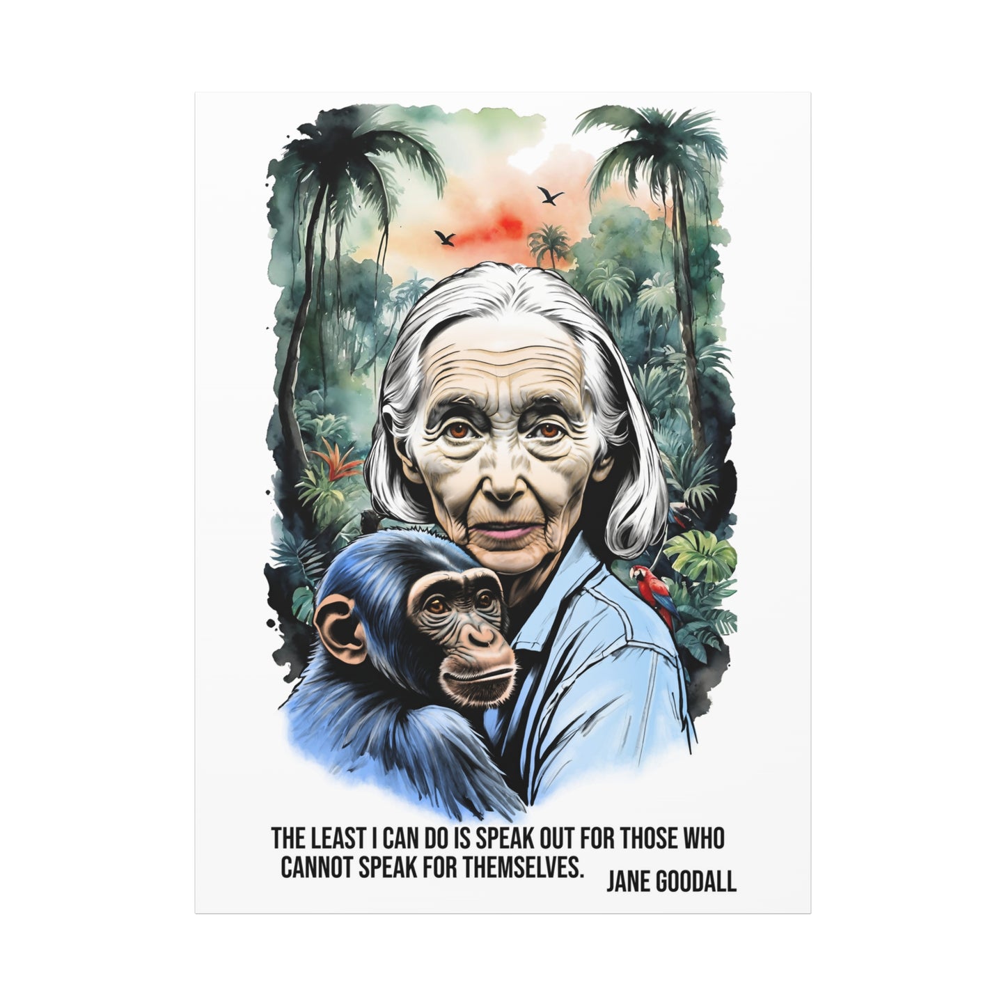 Canvas Wall Art featuring Jane Goodall and Chimpanzee, Nature Decor, Inspirational Gift for Animal Lovers, Eco-Friendly Home Decor, [...]