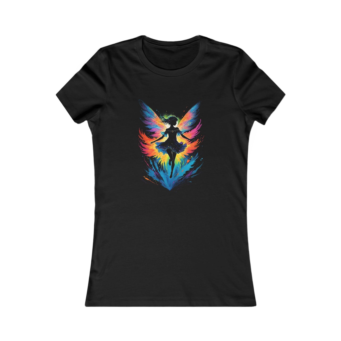 This stunning Fairy t-shirt is sure to delight any fan of fairies, fantasy, and magic. This magical fairy t-shirt is a super light design with all of the black ink removed making the design super light and soft on an all cotton Gildan Unisex t-shirt.