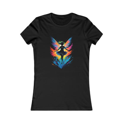 This stunning Fairy t-shirt is sure to delight any fan of fairies, fantasy, and magic. This magical fairy t-shirt is a super light design with all of the black ink removed making the design super light and soft on an all cotton Gildan Unisex t-shirt.