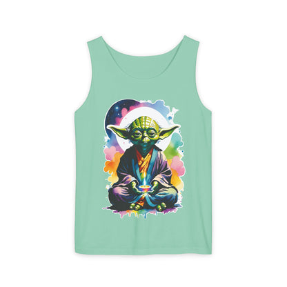 Yoda Watercolor Tank Top, Star Wars Jedi Master Shirt, Colorful Unisex Sleeveless Tee, Groovy Garment-Dyed Tank, Fan Gift, Cotton Tank