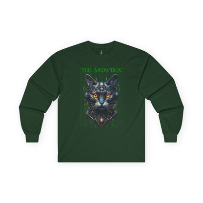 Matrix Cat Parody Tee, Funny Meowtrix Movie T-Shirt for Cat Lovers, Unisex Cotton Long Sleeve Shirt, Humorous Gift for Matrix Fans, Casual
