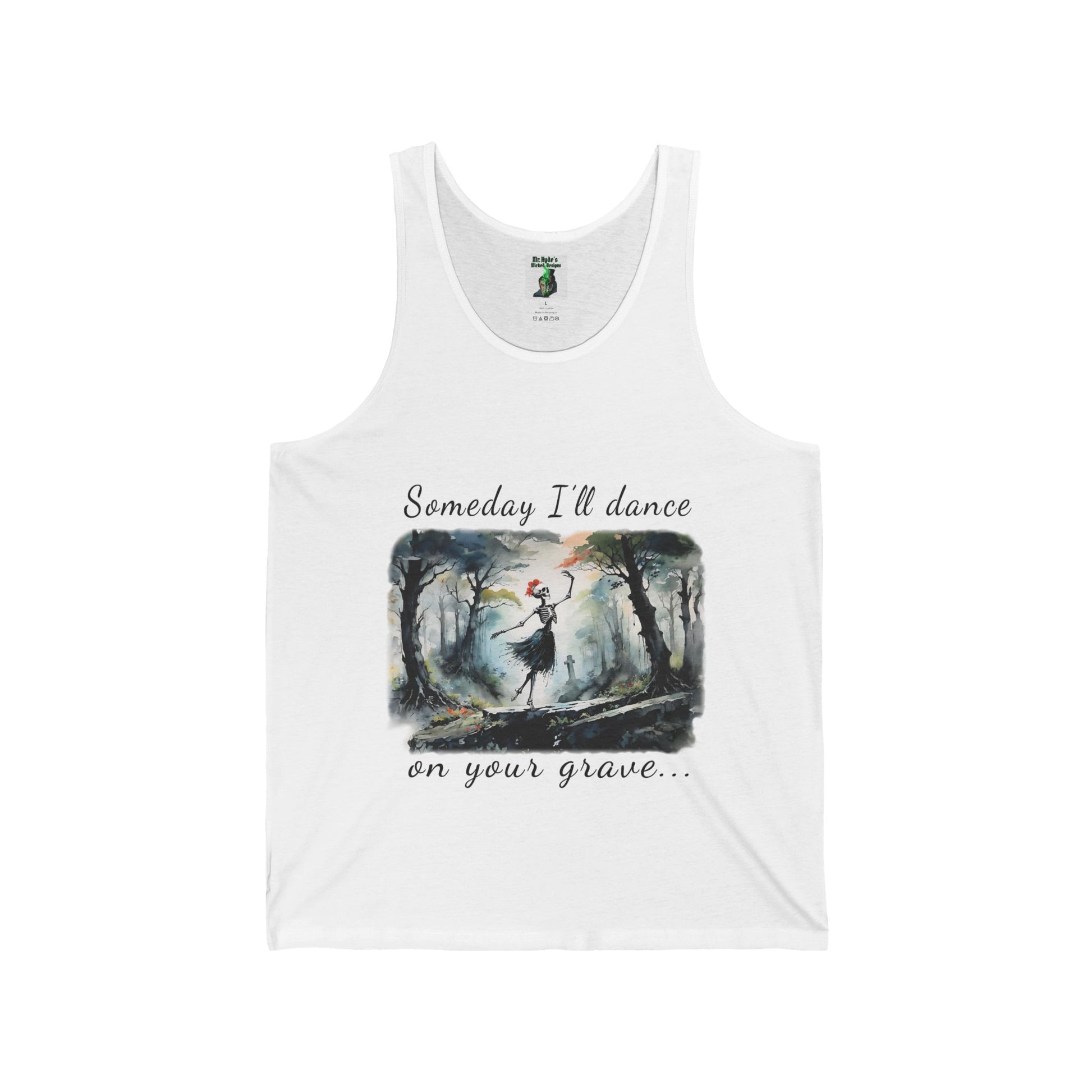 This Haunting Skeleton Shirt is perfect for ladies who love things that are spooky and macabre. This t-shirt design is both stunning and chilling. Available stylish white Tank-tops.