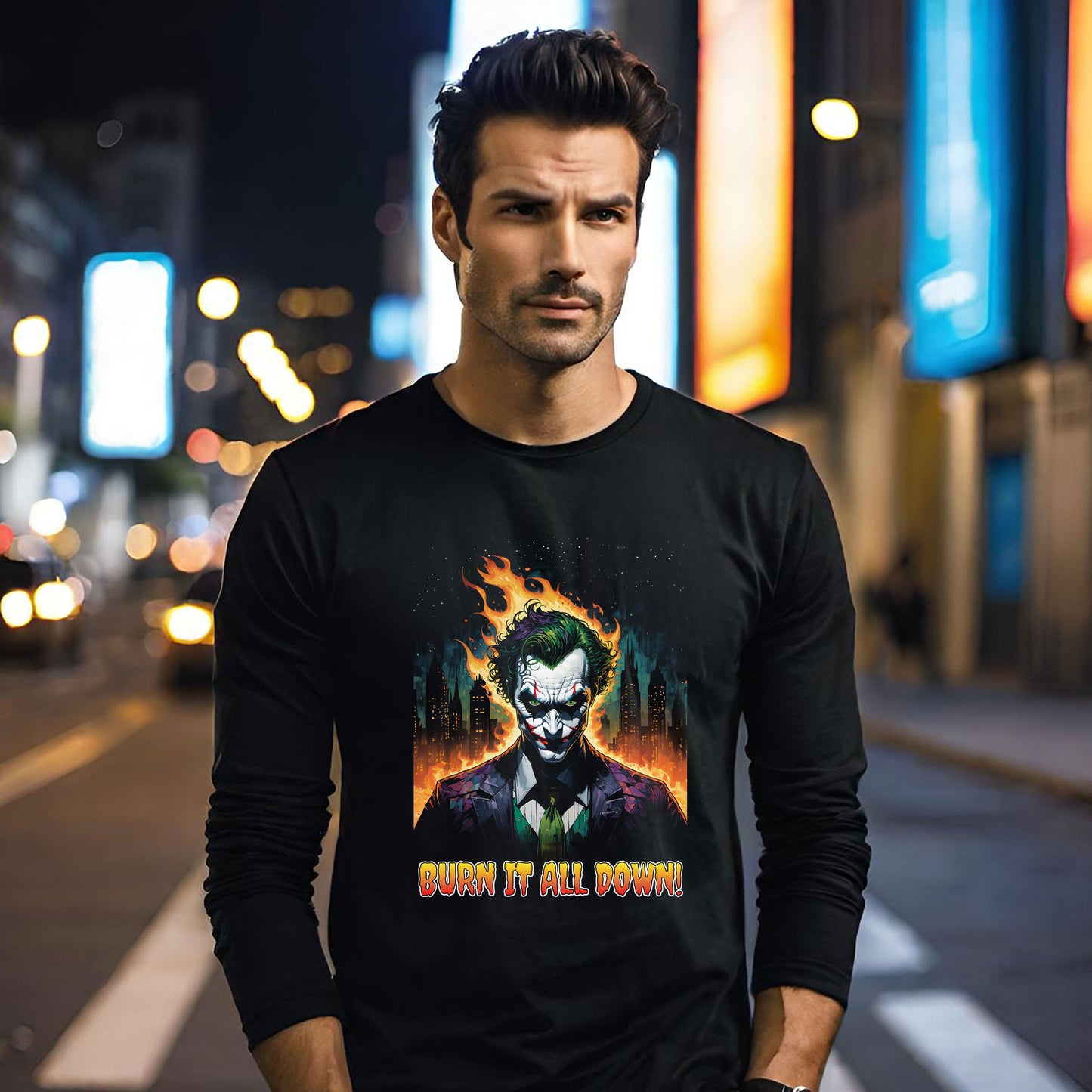 Joker Unisex Tee, Batman Villain T-shirt, Burn it all Down Tee, Clown Prince of Crime Tee, Unhinged Joker Tee, Unisex Cotton Long Sleeve Tee