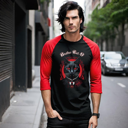 Nosfur-Cat-U, Gothic Cat Vampire Tee, Vintage Cat Lover Shirt, Unisex 3/4 Sleeve Tee, Ideal for Pet Lovers, Halloween Tee, Cat Mom Gift