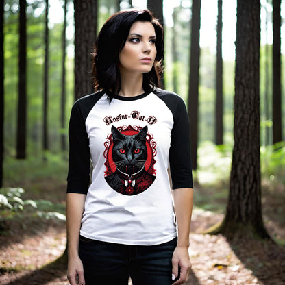 Nosfur-Cat-U, Gothic Cat Vampire Tee, Vintage Cat Lover Shirt, Unisex 3/4 Sleeve Tee, Ideal for Pet Lovers, Halloween Tee, Cat Mom Gift