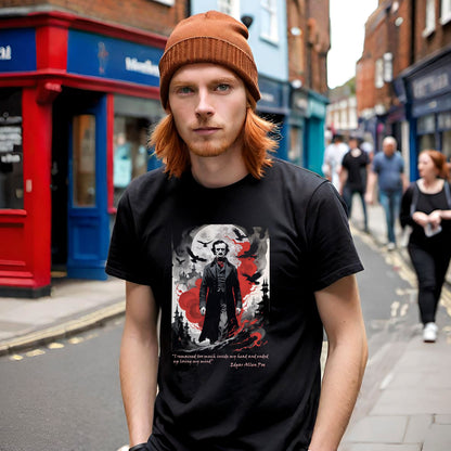 Gothic Edgar Allen Poe T-shirt for Serious Fans, Unisex Heavy Cotton Tee, Macabre Tee, Poe Quote Shirt, Watercolor Poe Tee