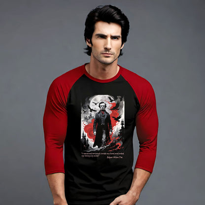 Edgar Allen Poe Unisex 3/4 Sleeve Baseball Tee for Serious Fans, Gothic Poe Jersey T-shirt, Macabre Tee, Poe Quote Shirt, Literary Fan Gift
