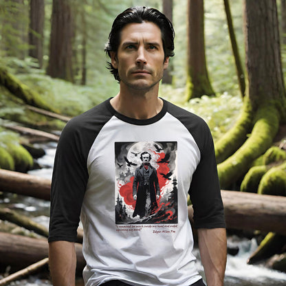 Edgar Allen Poe Unisex 3/4 Sleeve Baseball Tee for Serious Fans, Gothic Poe Jersey T-shirt, Macabre Tee, Poe Quote Shirt, Literary Fan Gift