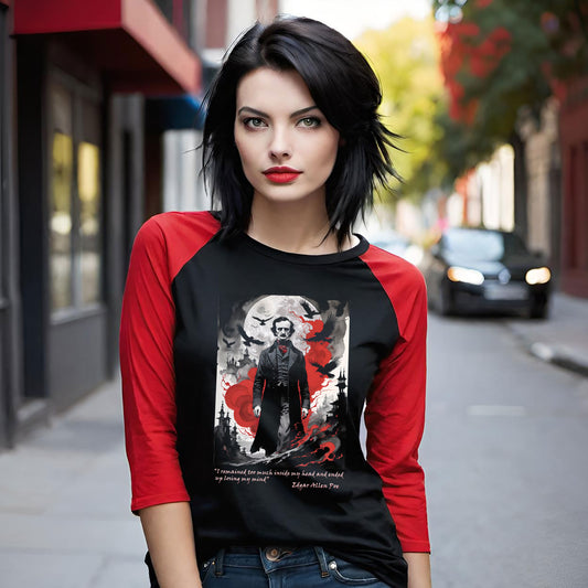 Edgar Allen Poe Unisex 3/4 Sleeve Baseball Tee for Serious Fans, Gothic Poe Jersey T-shirt, Macabre Tee, Poe Quote Shirt, Literary Fan Gift