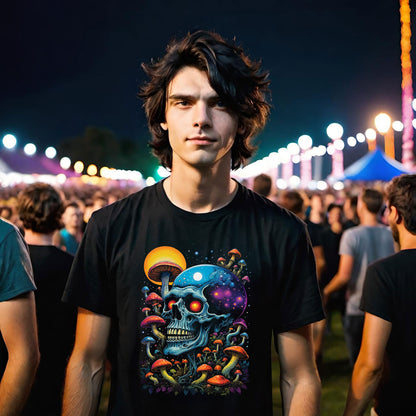 Magic Mushroom Skull Tee, Trippy Shirt, Psychedelic Tshirt, Artistic Clothing, Festival Apparel