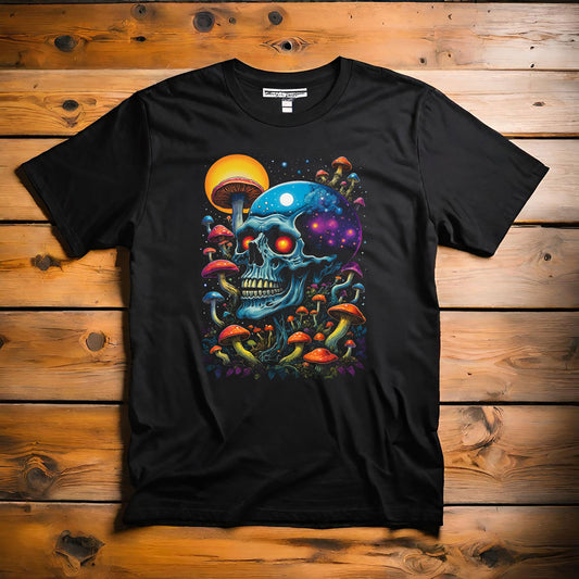 Magic Mushroom Skull Tee, Trippy Shirt, Psychedelic Tshirt, Artistic Clothing, Festival Apparel