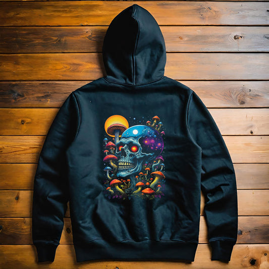 Magic Mushroom Skull Sweatshirt, Trippy Hoodie for Festivals and Relaxing, Unique Gift for Adults, Expressive Artistic Clothing, Cosmically