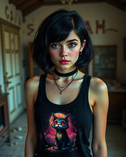 Pluto the Cat Racerback Tank Top, Edgar Allen Poe Inspired, The Black Cat Fans, Nerdy Poe Fans, Stand Out Tank, Statement