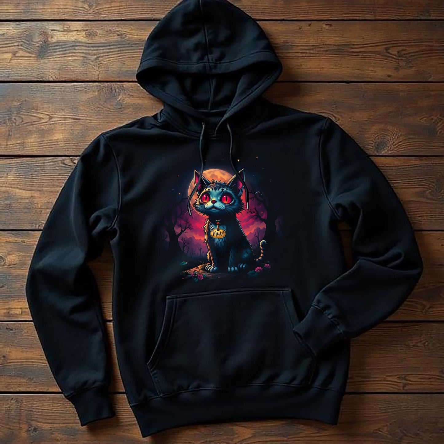 Edgar Allen Poe Inspired Pluto the Cat Unisex College Hoodie, Creepy Gothic Sweatshirt, Halloween Literature Fan Gift, Black Cat Hoody,