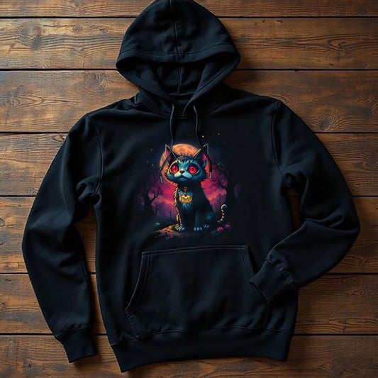 Edgar Allen Poe Inspired Pluto the Cat Unisex College Hoodie, Creepy Gothic Sweatshirt, Halloween Literature Fan Gift, Black Cat Hoody,