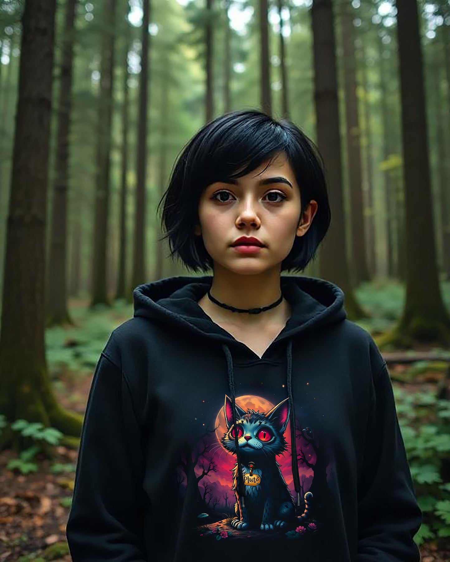 Edgar Allen Poe Inspired Pluto the Cat Unisex College Hoodie, Creepy Gothic Sweatshirt, Halloween Literature Fan Gift, Black Cat Hoody,