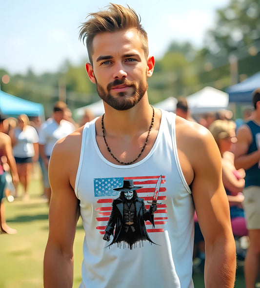 V for Vendetta Tee, American Flag Tank Top, Patriotic Summer Sleeveless Shirt for Men and Women, Independence Day Apparel, National