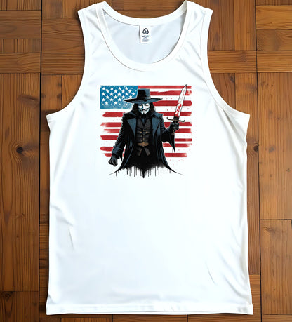 V for Vendetta Tee, American Flag Tank Top, Patriotic Summer Sleeveless Shirt for Men and Women, Independence Day Apparel, National