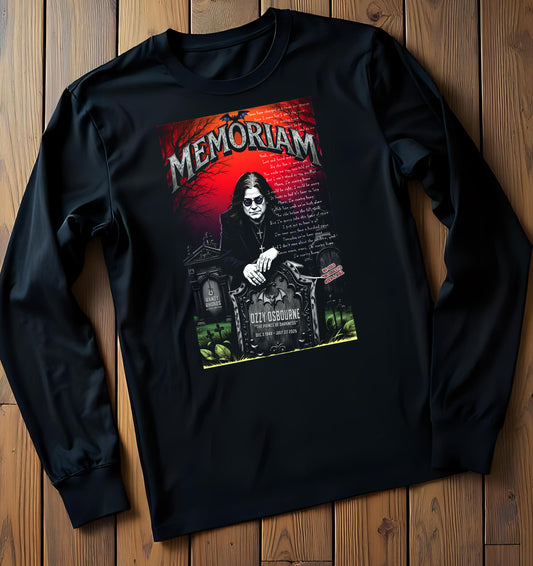 Ozzy Osbourne Memoriam Long Sleeve Tee, Black Band Tee, Rock and Roll T-Shirt, Music Concert Apparel, Goth Clothing