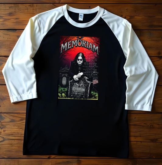 Ozzy Osbourne Memoriam Raglan Shirt, Prince of Darkness 3/4 Sleeve Tee, Rock and Roll Concert Apparel, Unisex Music Festival Jersey, Casual
