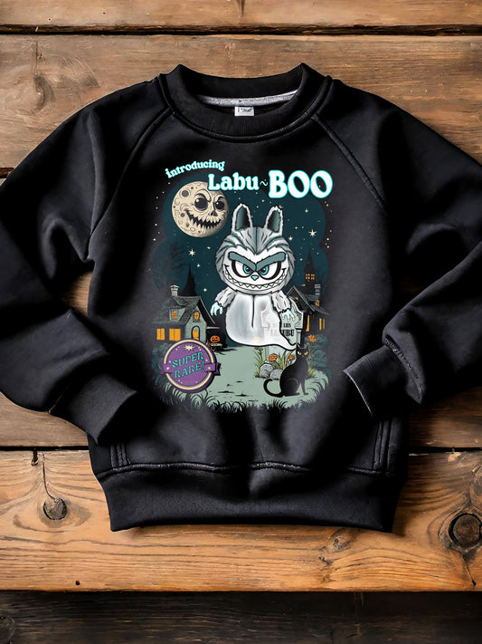 Youth Crewneck Sweatshirt, Labu Boo Kids Ghostly Halloween Vintage Cartoon Sweatshirt, Spooky and Charming Shirt, Halloween Artwork, Unique