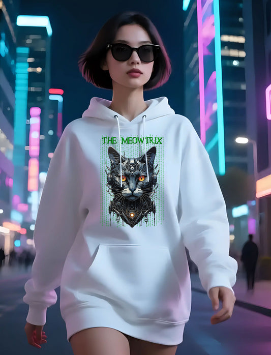 Matrix Cat Parody Hoodie, Meowtrix Design for Cat Lovers, Movie Fans, Funny Hooded Sweatshirt, Gift for Neo Fans, Casual Outfits