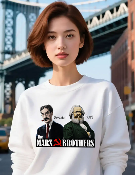 The Marx Brothers Unisex Sweatshirt, Groucho Marx, Karl Marx, Funny Political Cotton Crewneck, Nerdy Humor Shirt