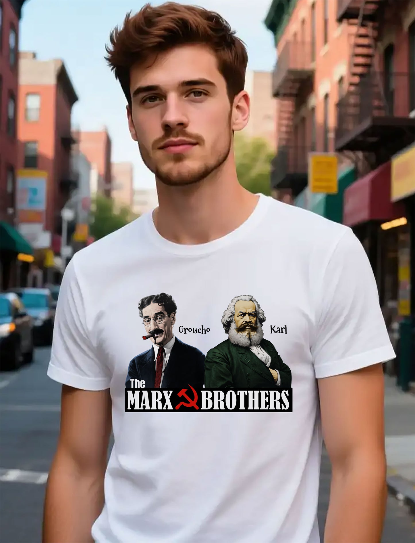 Marx Brothers Groucho and Karl Marx Unisex T-shirt, Comedy Trio Tee, Funny Parody Shirt, Political Satire Top, Hilarious Graphic Tee