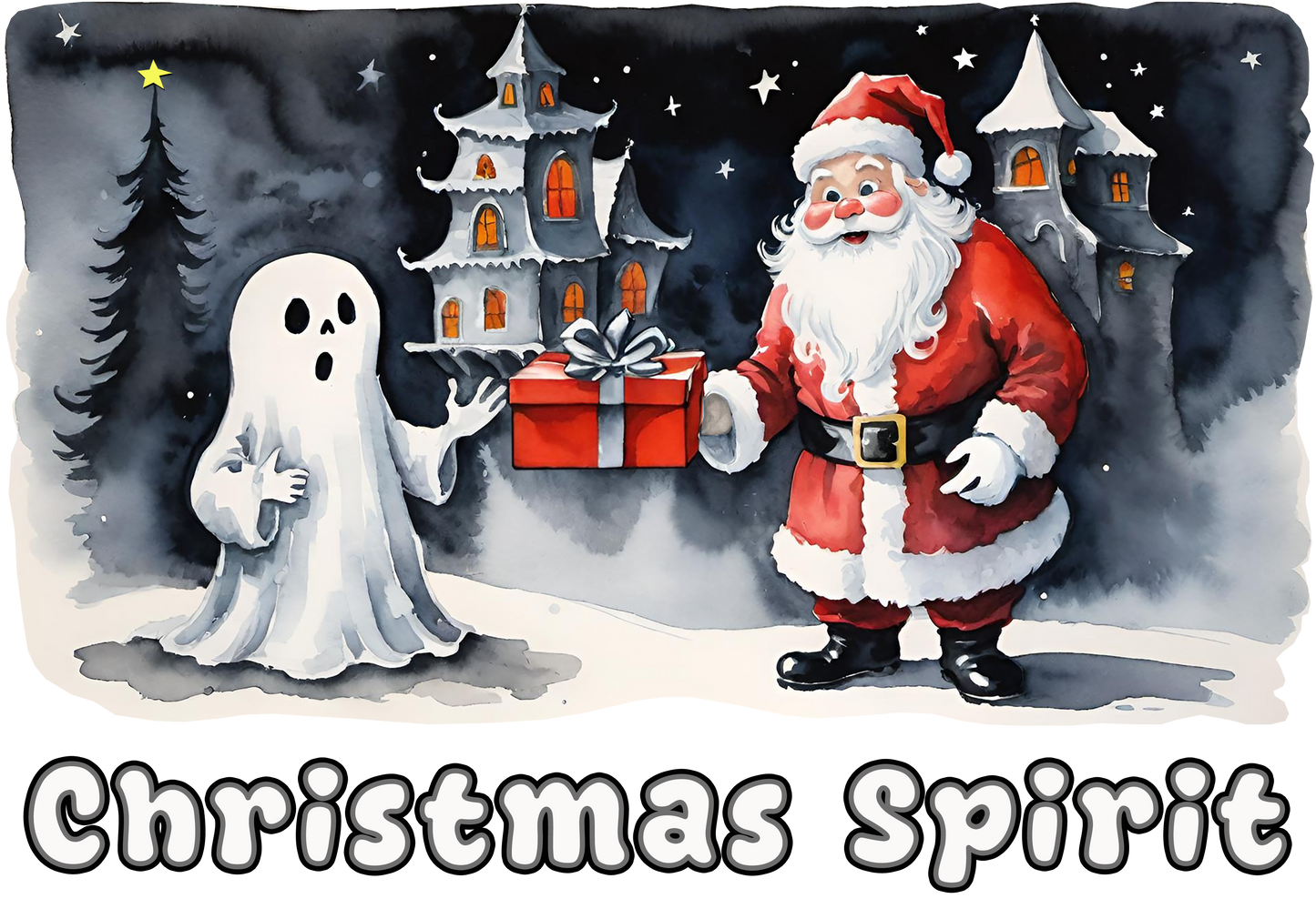 Christmas Spirit Unisex Cotton Tee - Santa & Ghost Holiday Shirt - Spooky Christmas T-shirt