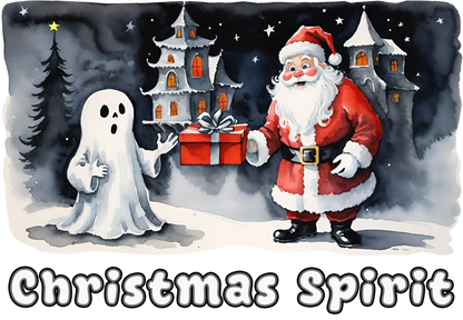 Christmas Spirit Unisex Cotton Tee - Santa & Ghost Holiday Shirt - Spooky Christmas T-shirt
