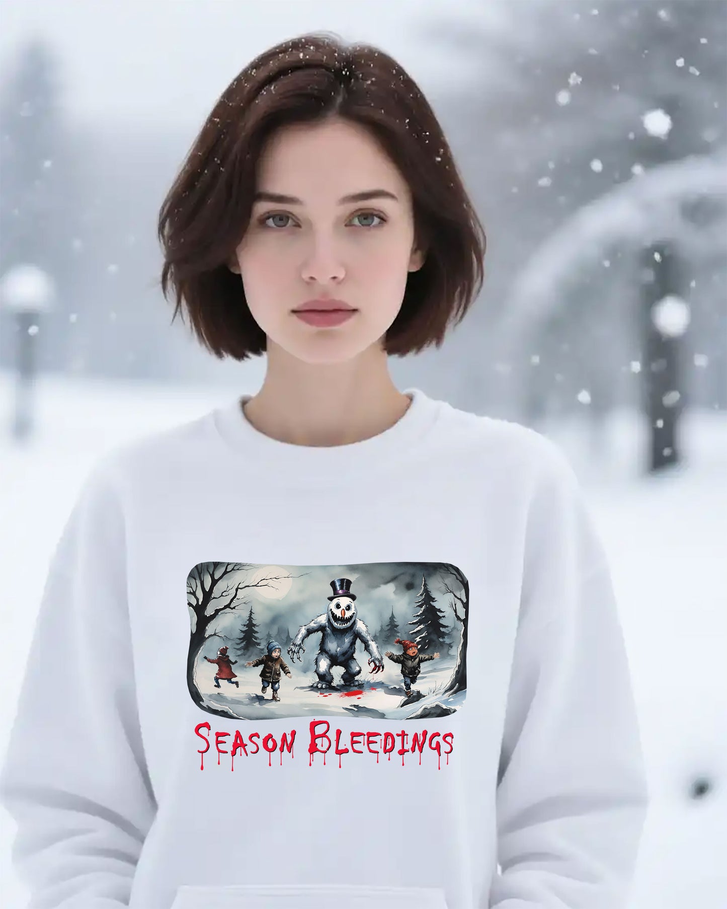 Season Bleedings Sweatshirt — Creepy Snowman Horror Crewneck