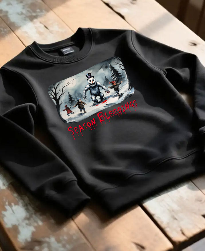 Season Bleedings Sweatshirt — Creepy Snowman Horror Crewneck