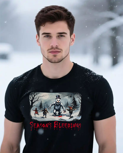 Season's Bleedings Snowman Horror T-Shirt | Creepy Winter Scene | Fractured Fairytales