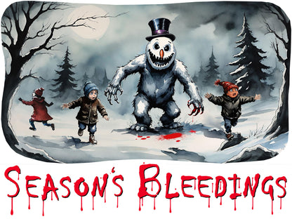 Season's Bleedings Snowman Horror T-Shirt | Creepy Winter Scene | Fractured Fairytales