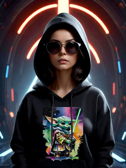 Grogu Watercolor Lightsaber Hoodie — Cute Baby Yoda Star Wars Sweatshirt