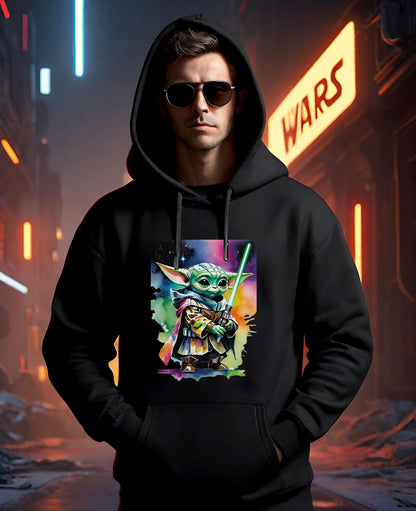 Grogu Watercolor Lightsaber Hoodie — Cute Baby Yoda Star Wars Sweatshirt