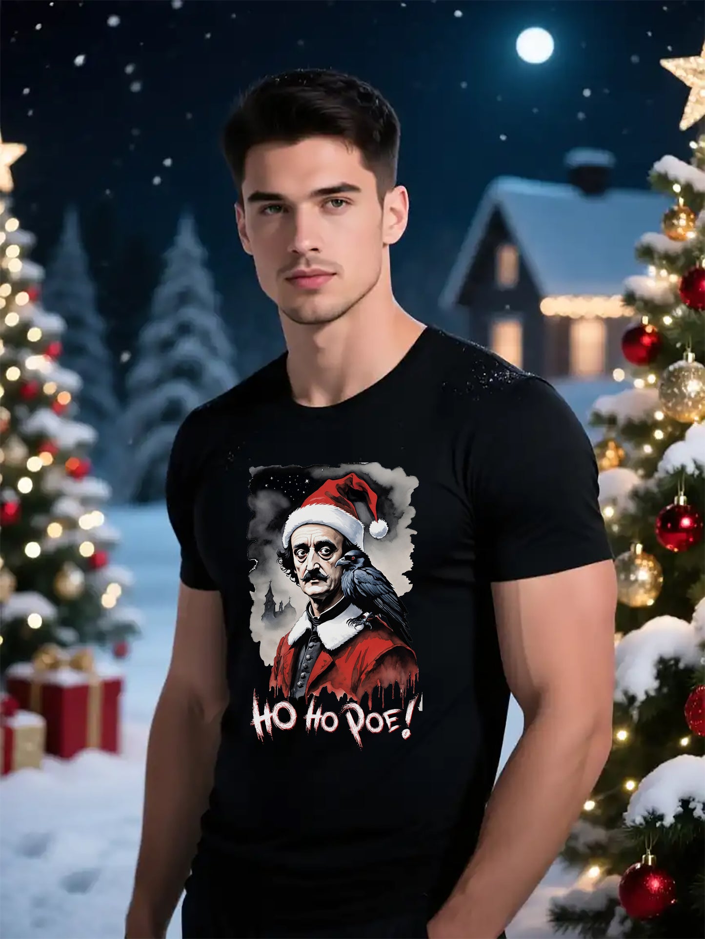 Edgar Allen Poe Santa T‑Shirt — "Ho Ho Poe!" Gothic Christmas Tee
