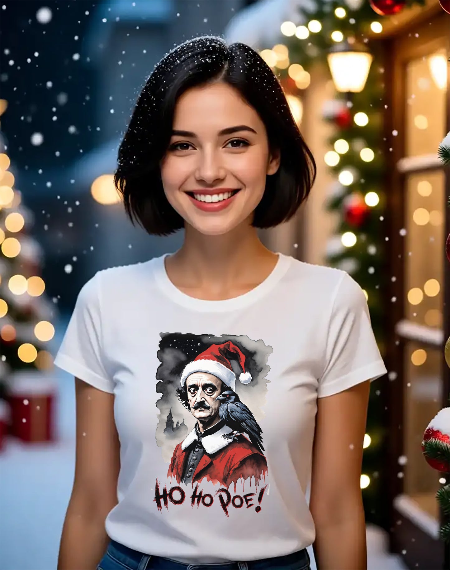 Edgar Allen Poe Santa T‑Shirt — "Ho Ho Poe!" Gothic Christmas Tee