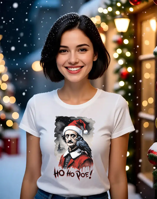 Edgar Allen Poe Santa T‑Shirt — "Ho Ho Poe!" Gothic Christmas Tee