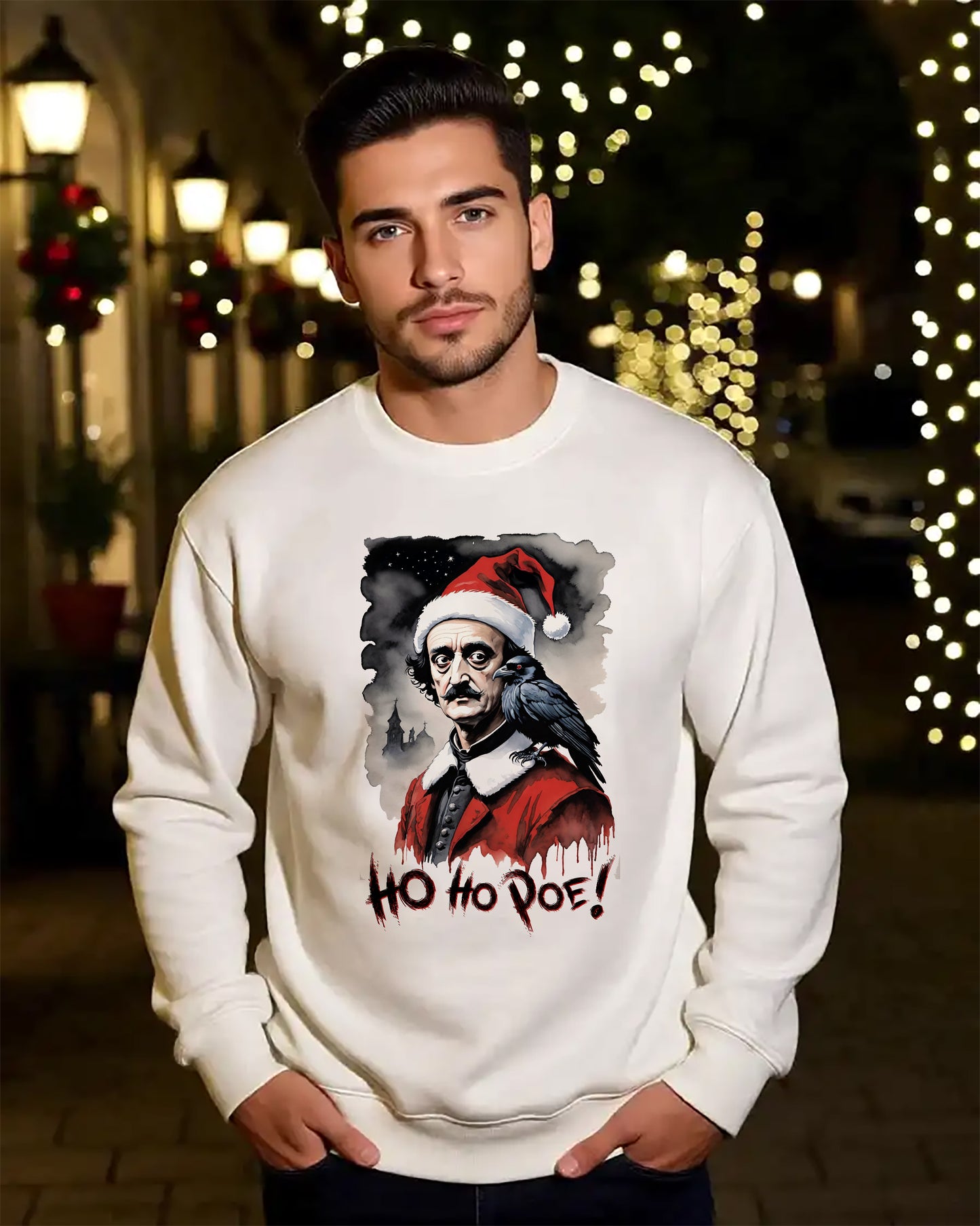 Poe Santa Sweatshirt — "Ho Ho Poe!" Edgar Allan Poe Christmas Crewneck