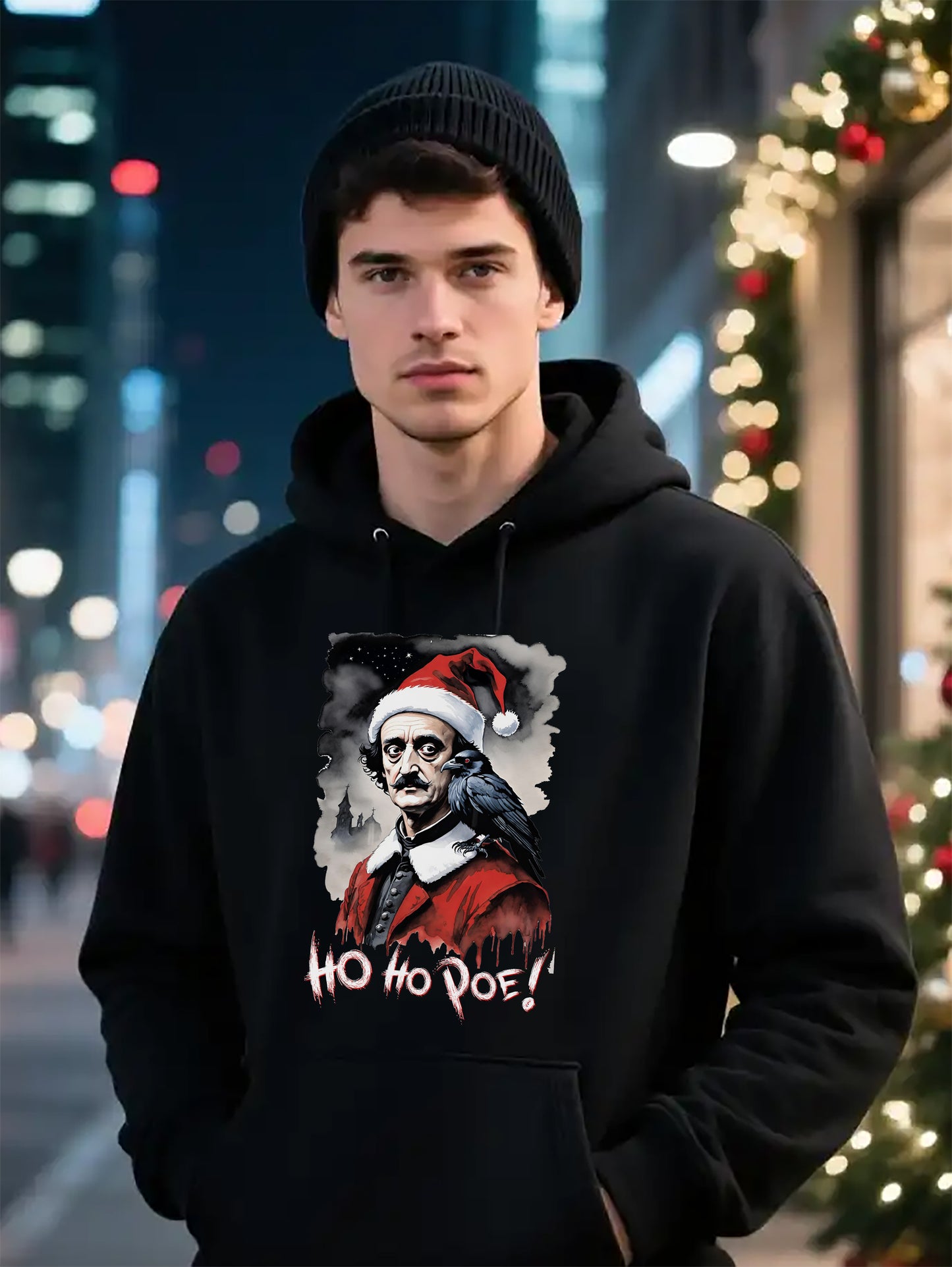 Edgar Allen Poe Santa Hoodie – 'Ho Ho Poe!' Gothic Christmas Sweatshirt