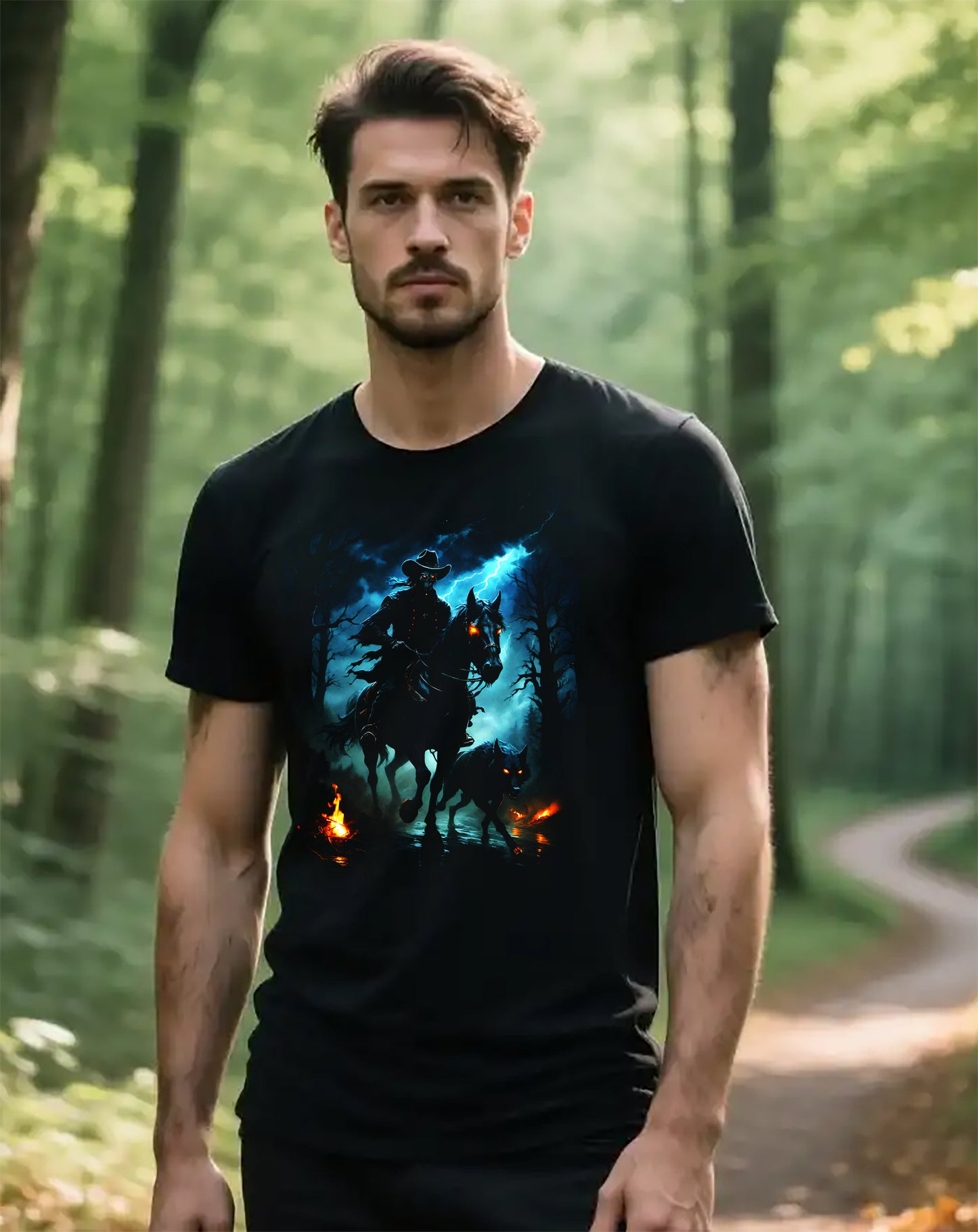 Dark Rider Graphic Tee - Headless Horseman Halloween Shirt