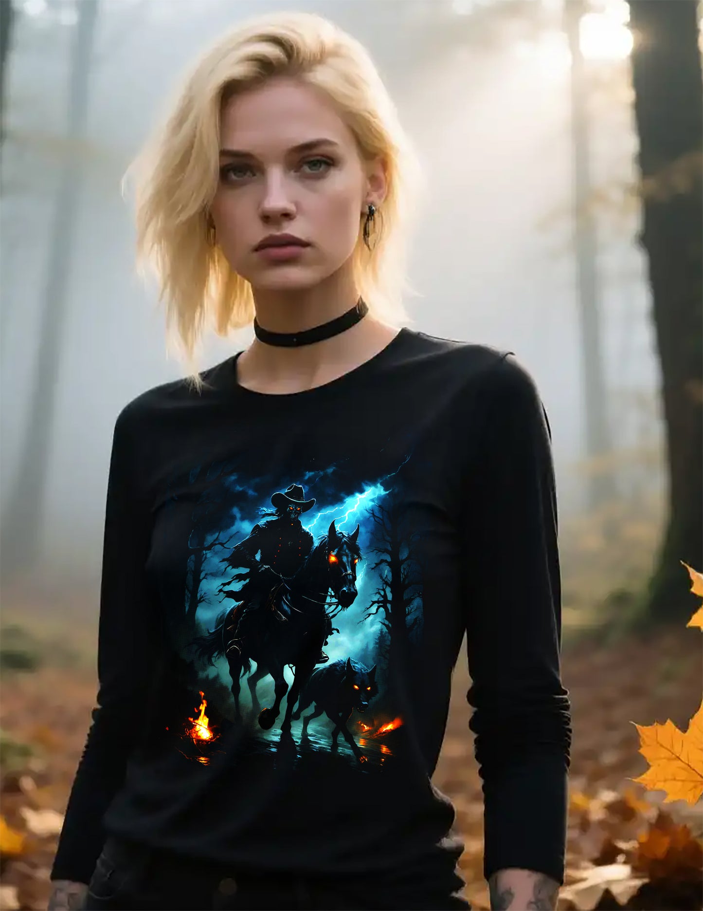 Dark Rider Gothic Long Sleeve Tee — Nightmare Horseman Graphic