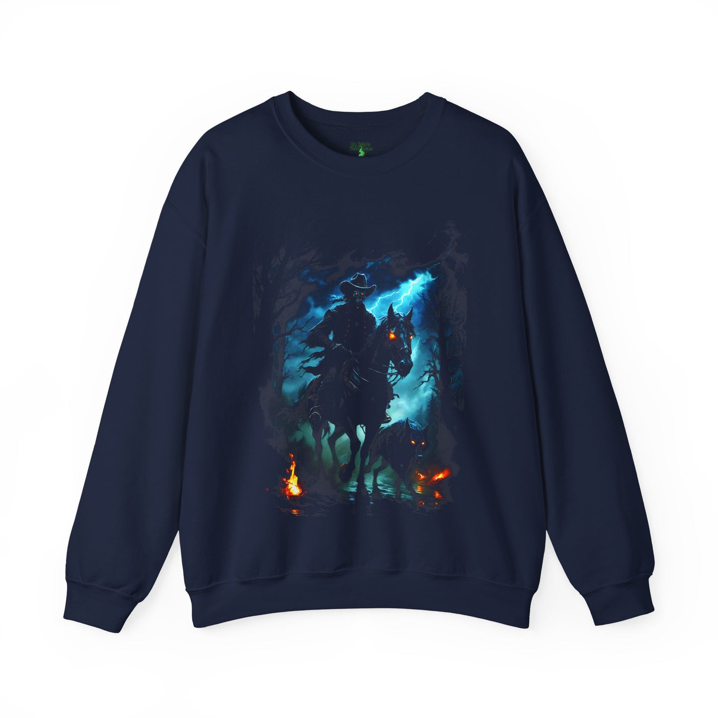 Ghost Rider Sweatshirt, Black Wolf Graphic, Skeletal Cowboy Unisex Sweatshirt