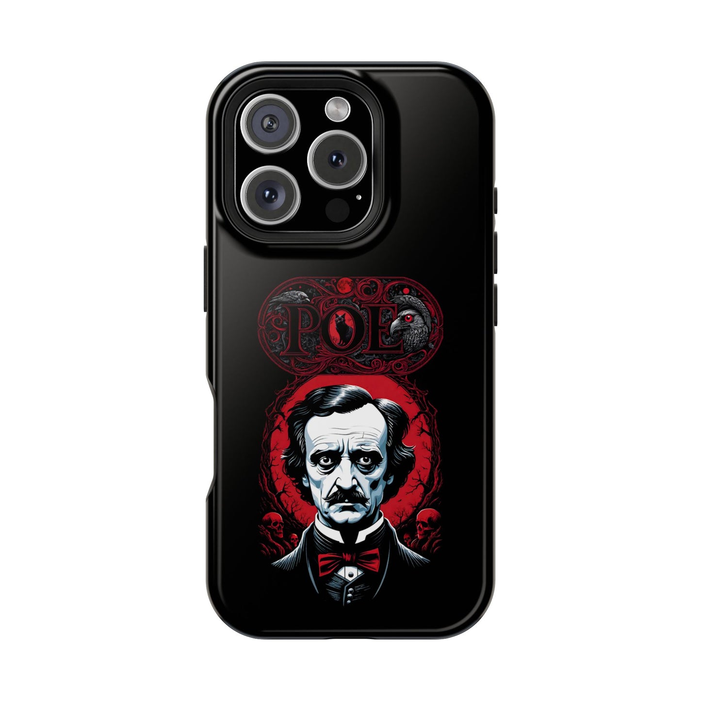 Gothic Edgar Allen Poe Impact-Resistant Cell Phone Case, Skulls Ravens Black Cat, Macabre Poe Fan Gift, Gothic Phone Cover, Creepy Gothic