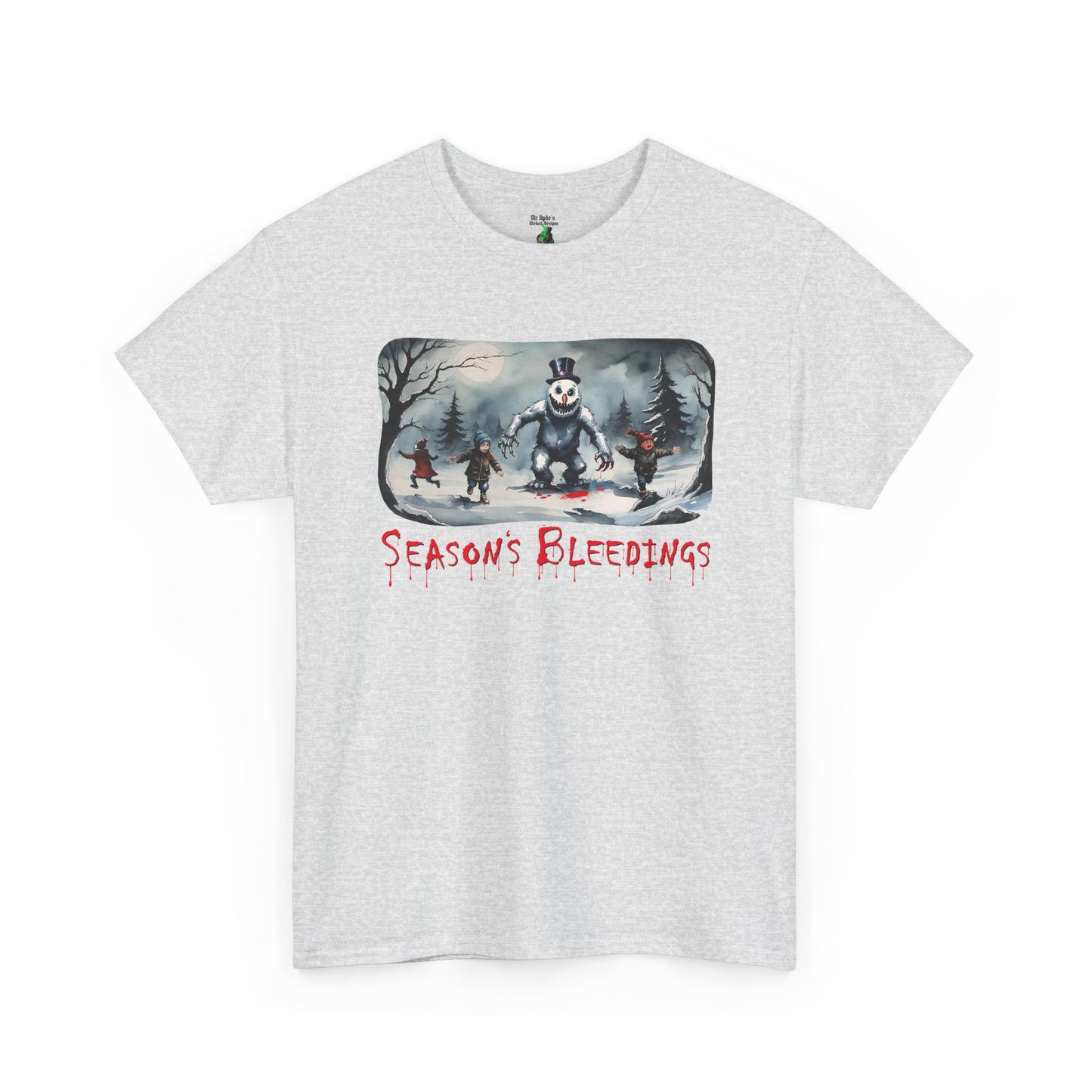 Season's Bleedings Snowman Horror T-Shirt | Creepy Winter Scene | Fractured Fairytales