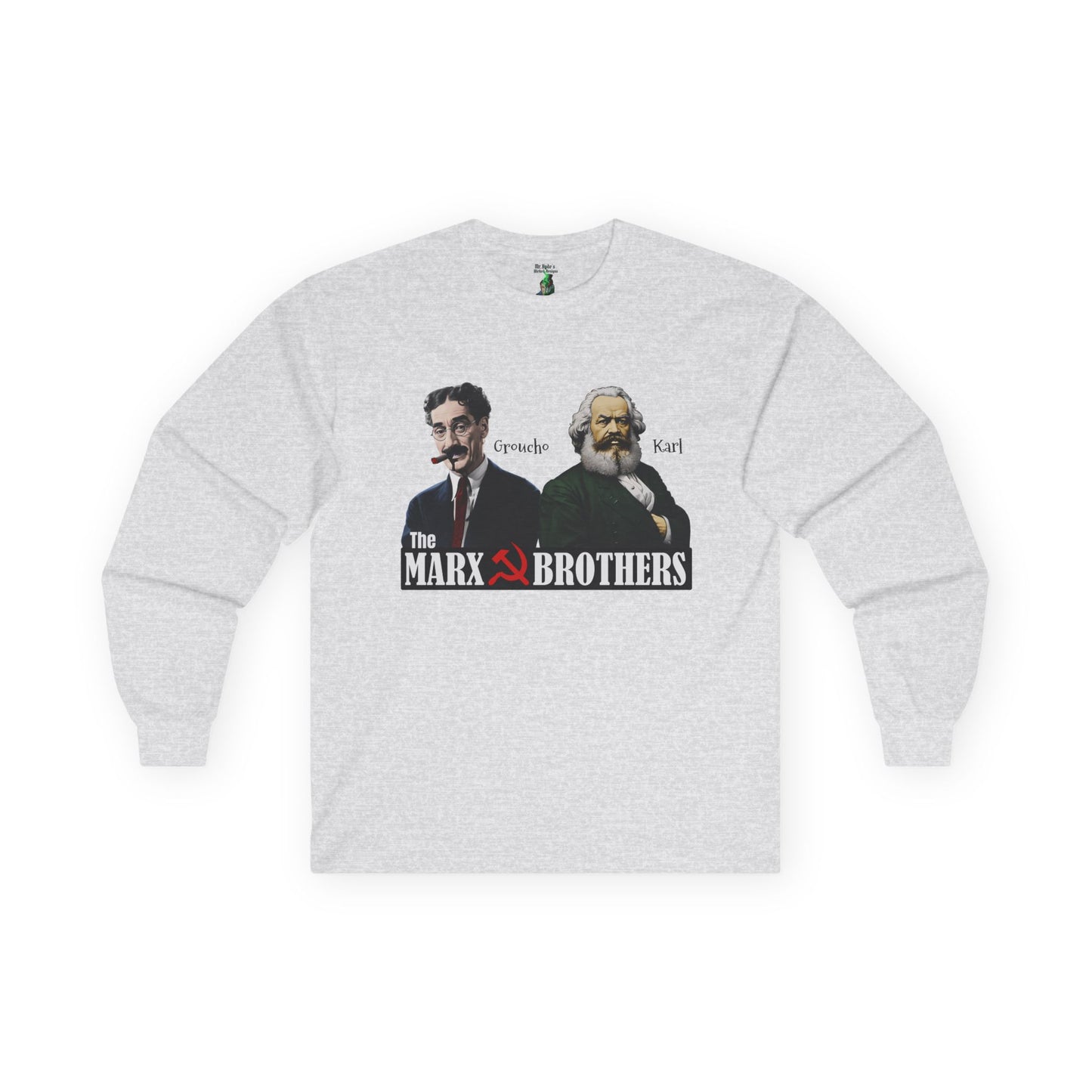 Marx Brothers Unisex Long Sleeve T-shirt, Groucho Karl Marx Political Satire Tee, Nerdy Humor Gift, Social Gathering Apparel