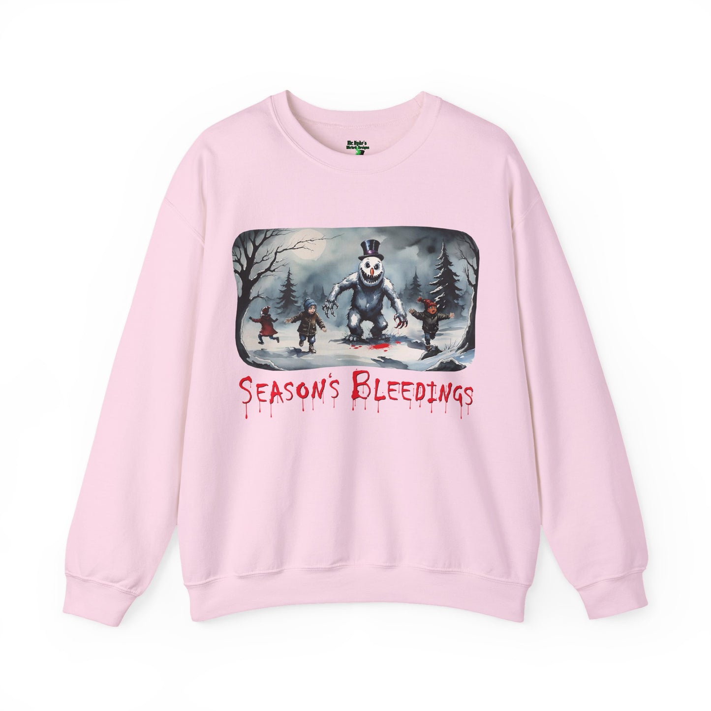 Season’s Bleedings Sweatshirt — Horror Snowman Holiday Crewneck - Gruesome Holiday Design