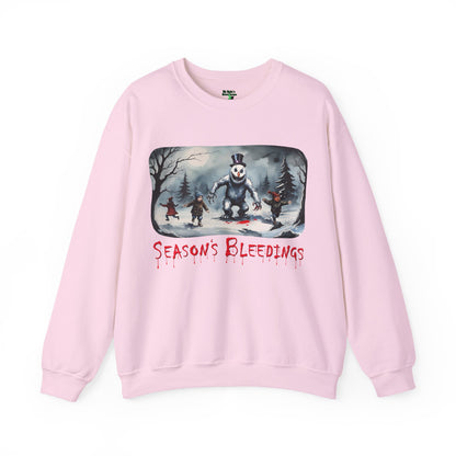 Season’s Bleedings Sweatshirt — Horror Snowman Holiday Crewneck - Gruesome Holiday Design